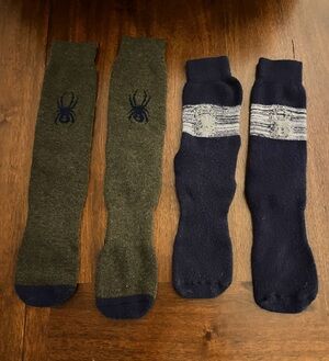 Spider Adult Lg Olive Green & Navy Striped W/Iconic Logo Crew Socks